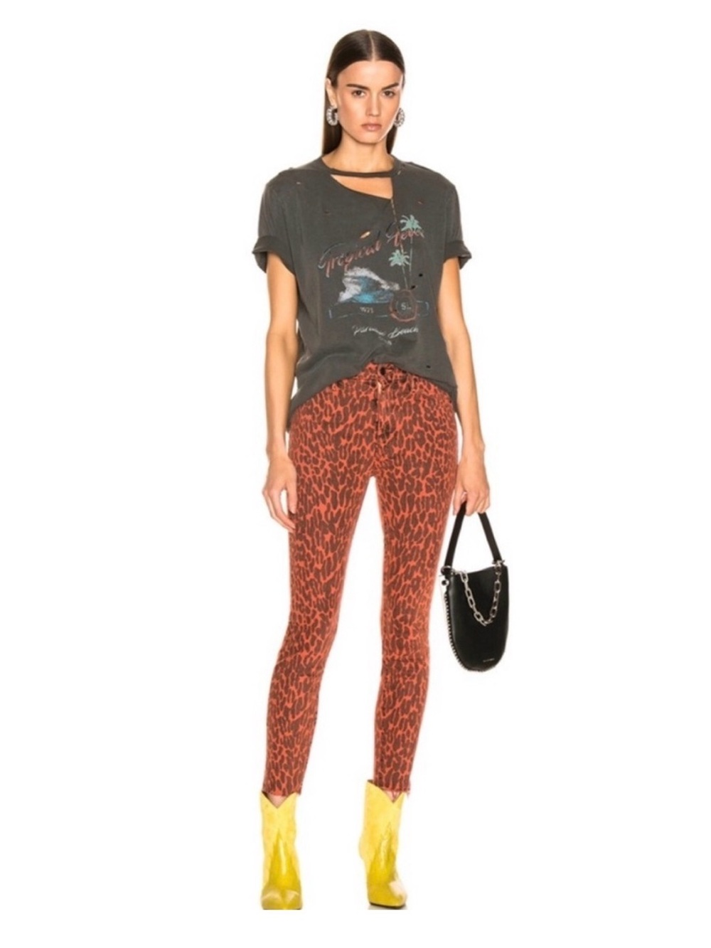 MOTHER The Looker High Waisted Ankle Fray Leopard Print Jeans Red Size 25 Animal